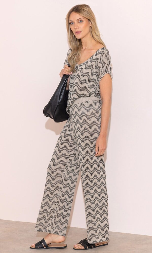 Printed Wide Leg Knitted Trousers