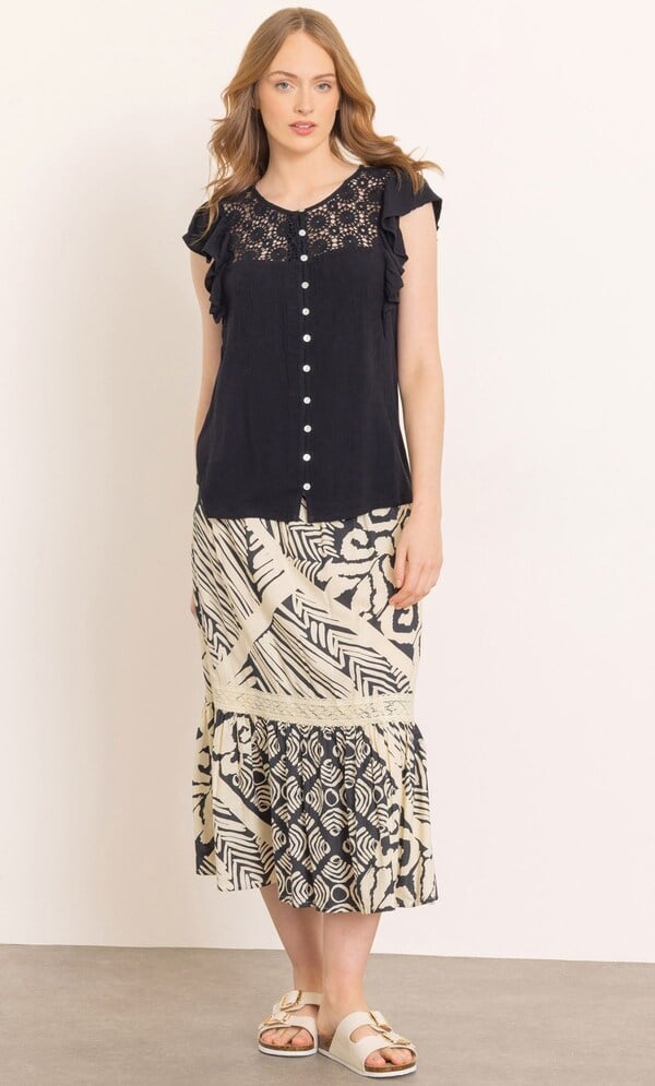 Short Sleeve Lace Trim Blouse