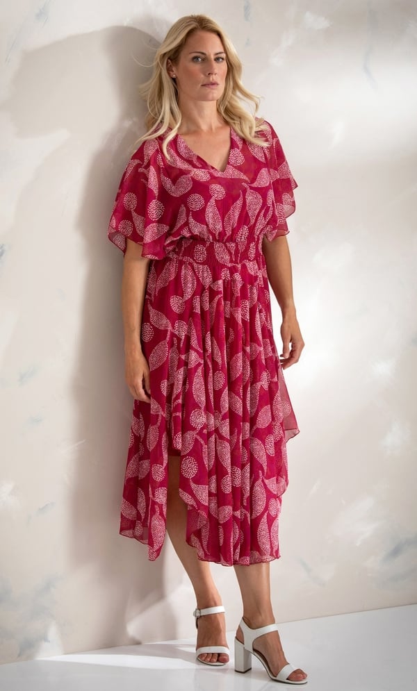 Printed Georgette V Neck Midi Dress