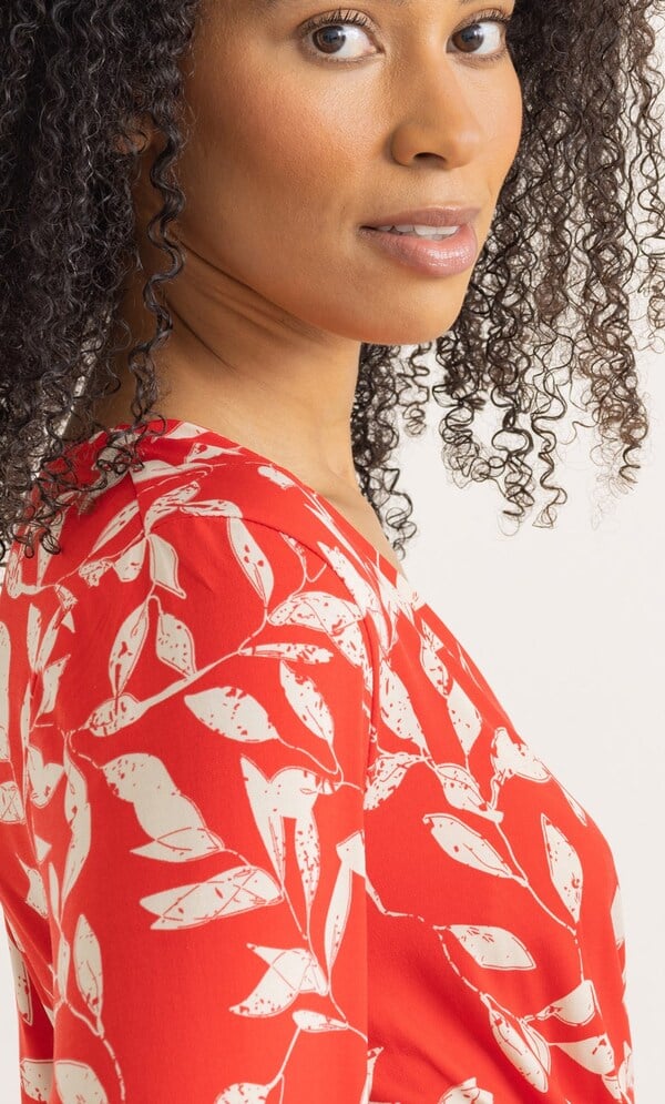Leaf Printed Wrap Jersey Dress
