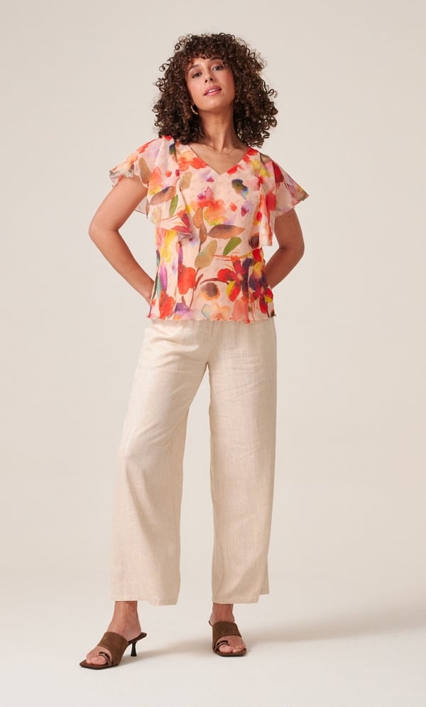Bold Floral Shimmer Print Bias Cut Top
