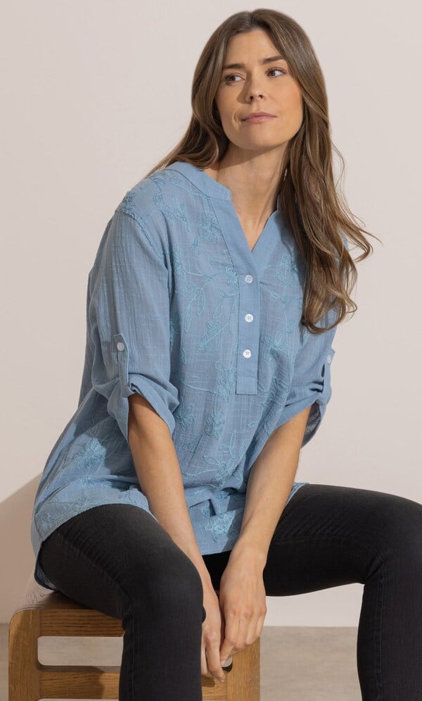 Floral Embroidered Cotton Tunic Top