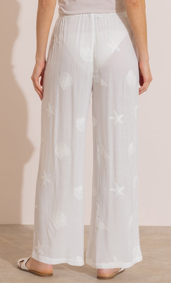 Embroidered Wide Leg Beach Trousers