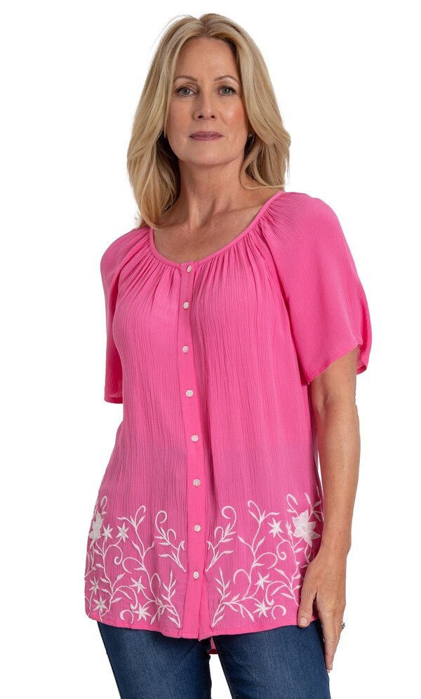 Anna Rose Embroidered Crinkle Blouse
