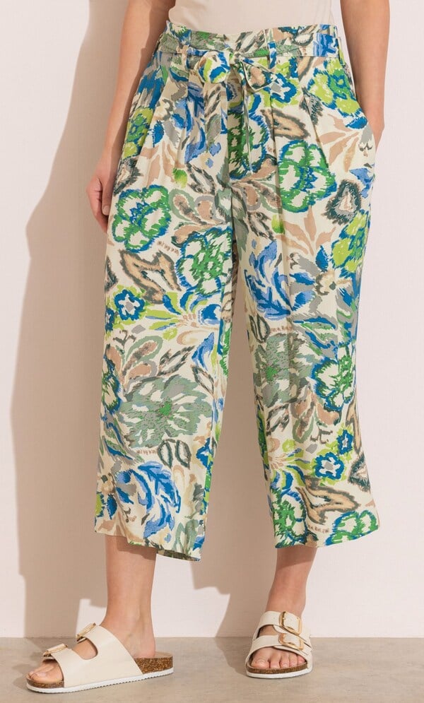 Floral Printed Wide Leg Cropped Trousers