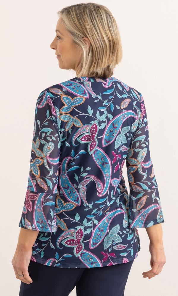 Anna Rose Paisley Printed Mesh Top
