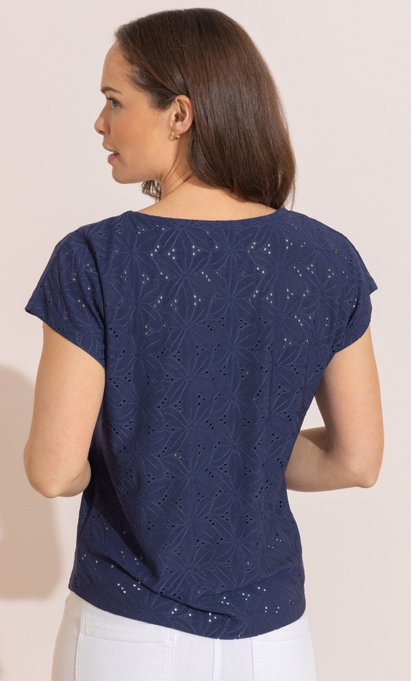Embroidered Eyelet Jersey Top