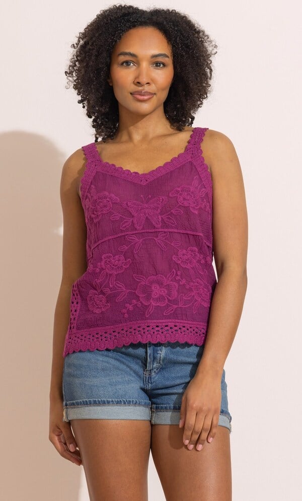 Embroidered And Crochet Trim Top