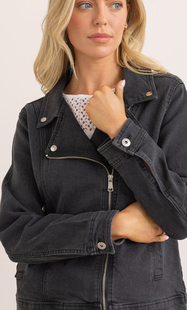 Cotton Blend Stretch Biker Jacket