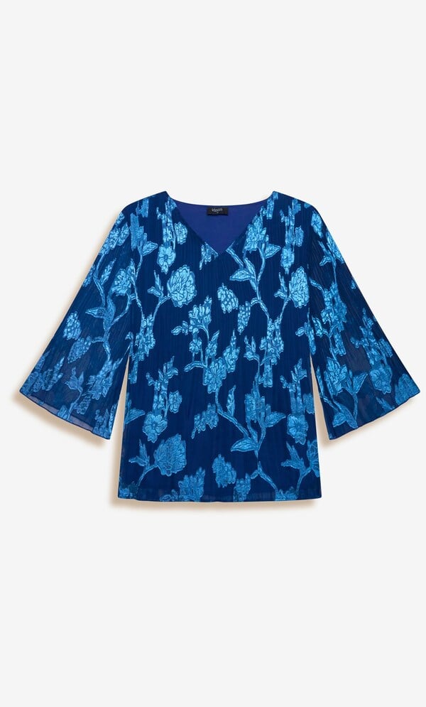 Pleated Floral V Neck Top