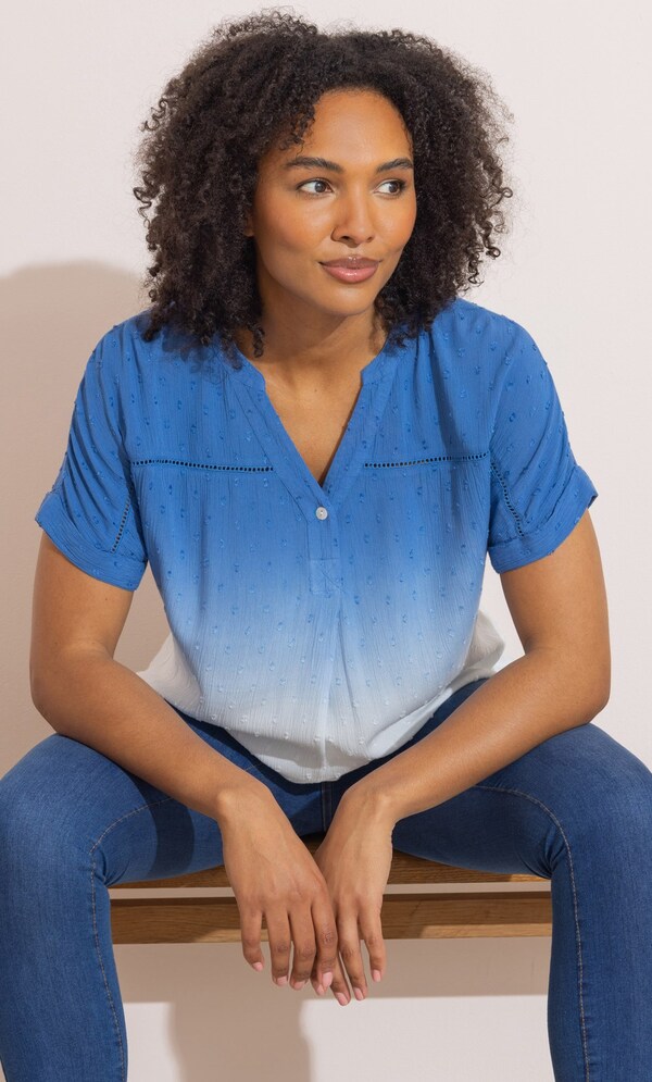 Embroidered Short Sleeve Ombre Top