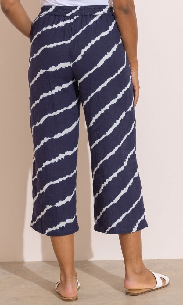 Printed Wide Leg Cropped Cotton Trousers