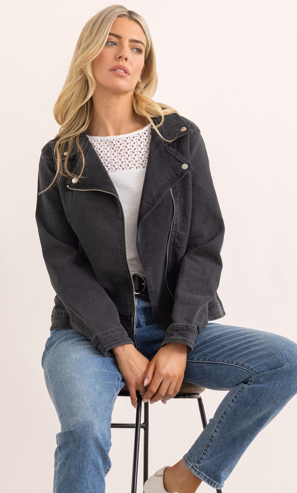 Cotton Blend Stretch Biker Jacket