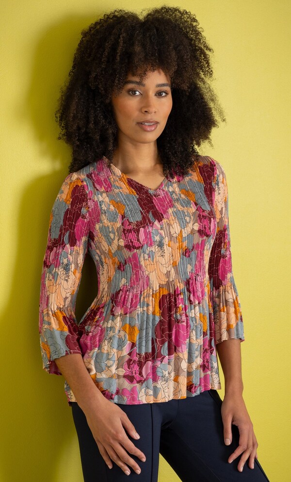 Floral Print Pleated Top