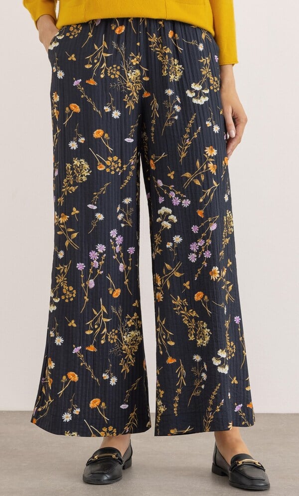 Wide Leg Botanical Print Trousers
