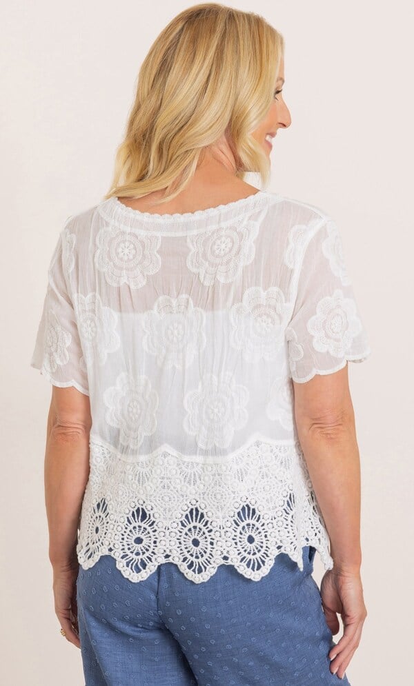 Anna Rose Crochet Hem Embroidered Cotton Blouse