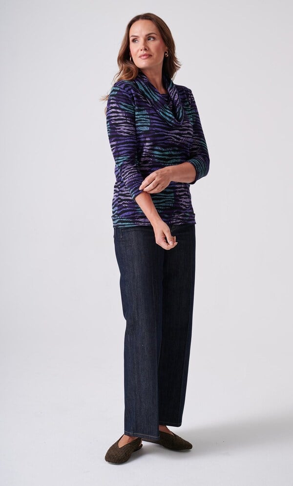 Anna Rose Leaf Printed Cowl Neck Jumper