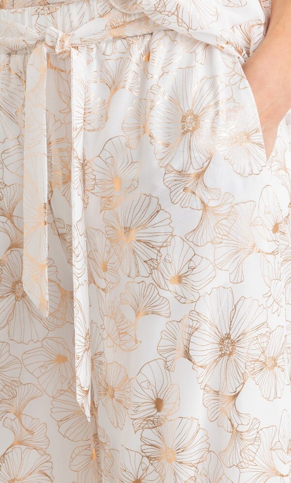 Floral Foil Print Wide Leg Trousers