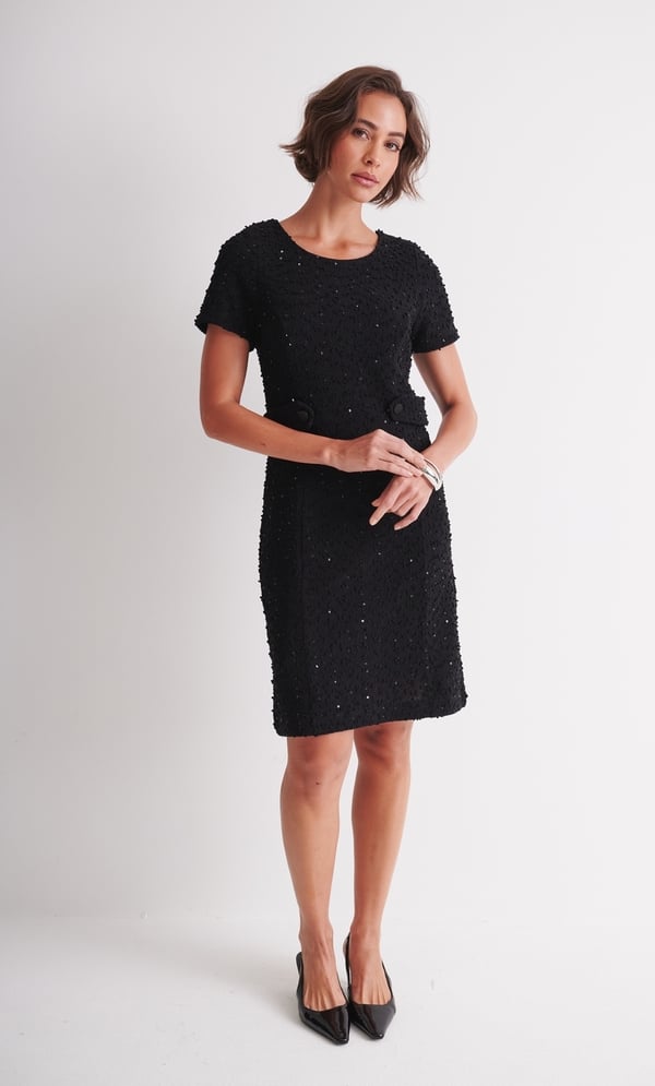 Embellished Boucle Shift Dress