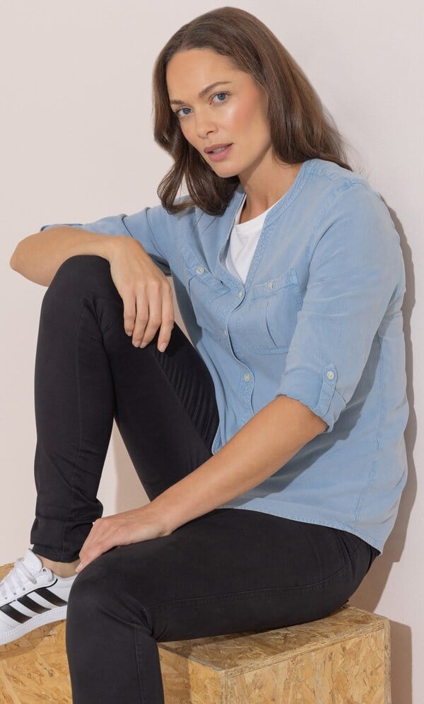 Washed Turn Up Sleeve Shirt