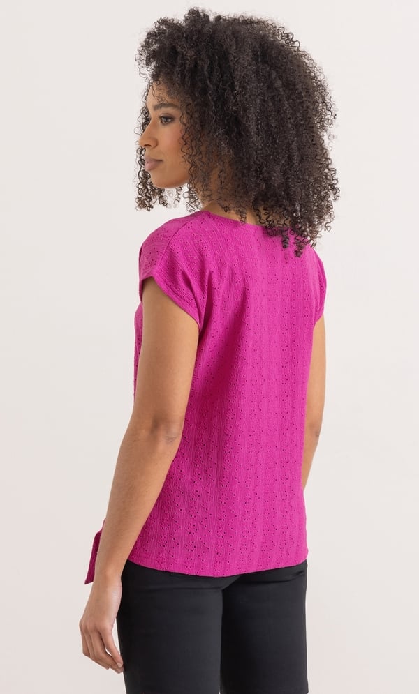 Eyelet Embroidered Tie Front Jersey Top