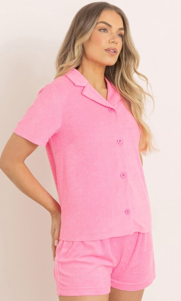 Short Sleeve Towelling Button Top