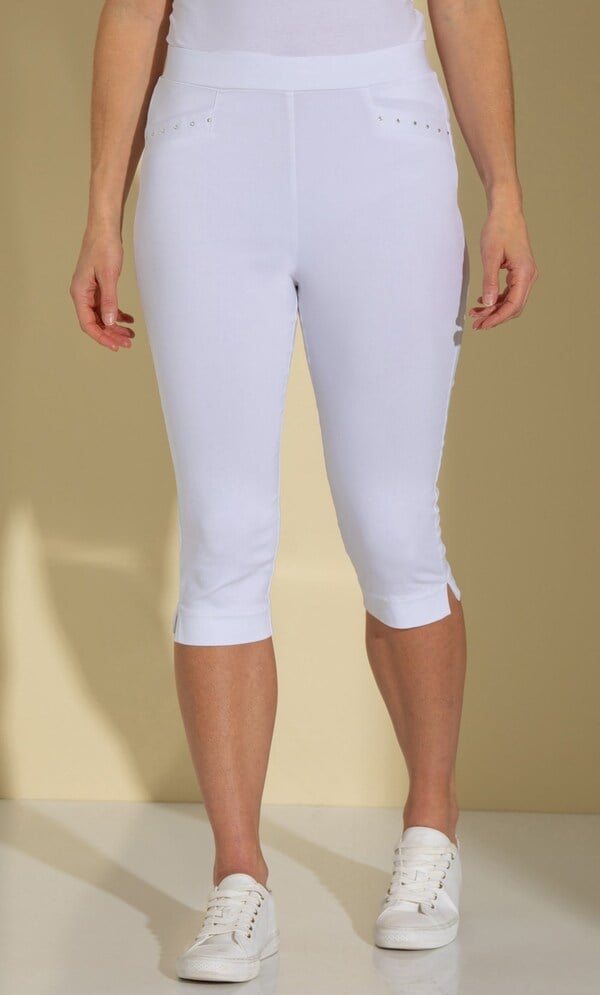 Embellished Pull On Stretch Cropped Trousers