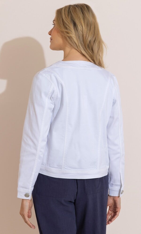 Collarless Cotton Blend Denim Jacket
