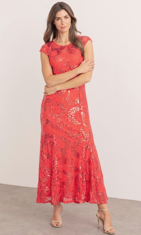 Sequinned Lace Maxi Dress
