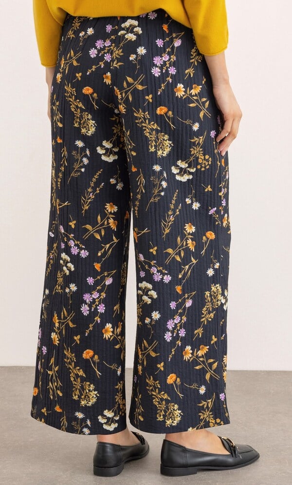 Wide Leg Botanical Print Trousers