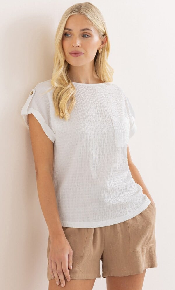 Textured Short Sleeve Sweatshirt Top - White
