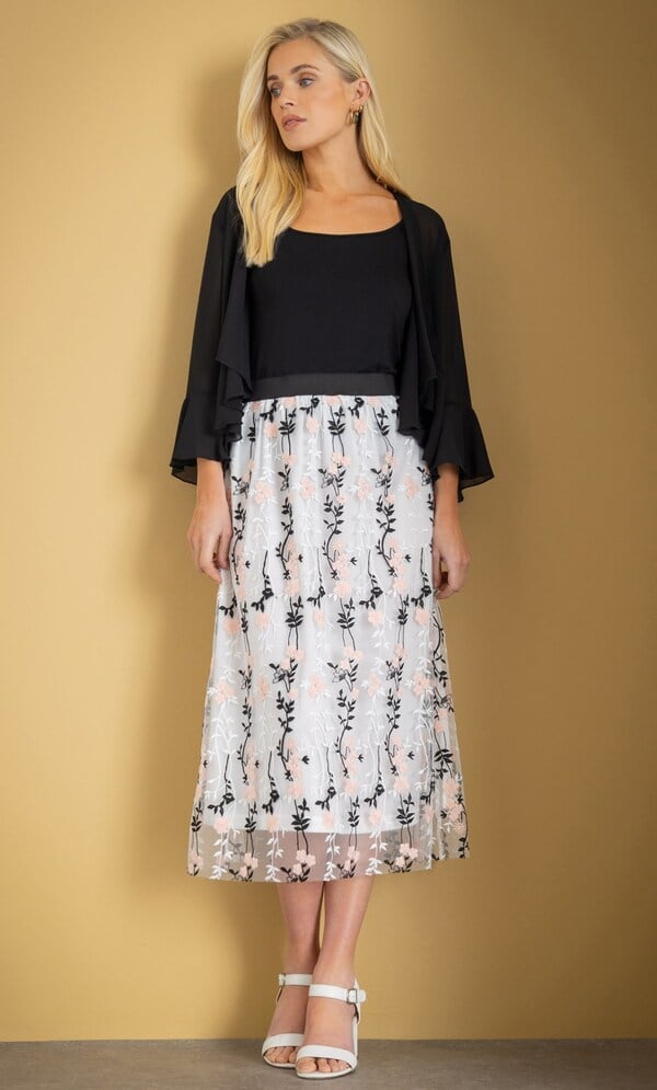 Botanical Embroidered Mesh Pull On Skirt