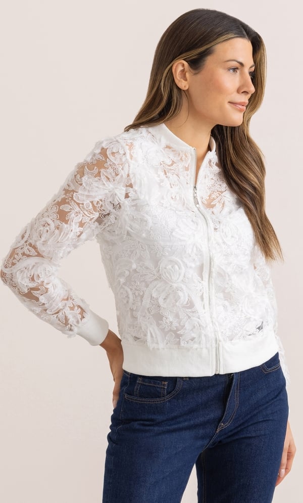 Embroidered Mesh Bomber Jacket