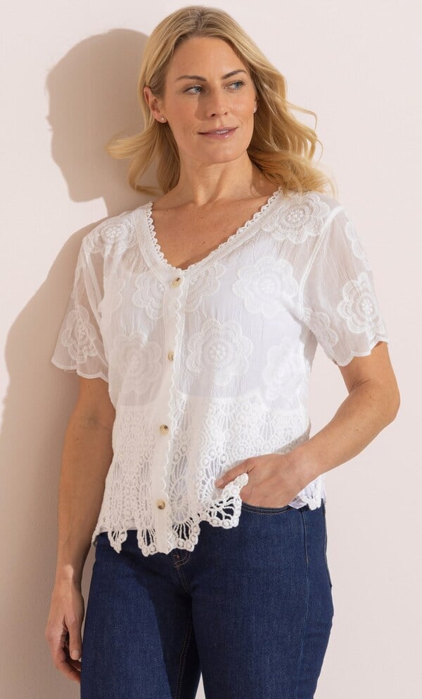 Anna Rose Crochet Hem Embroidered Cotton Blouse