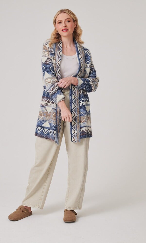 Abstract Design Open Front Cardigan