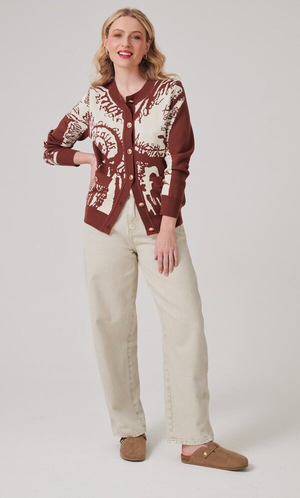 Vintage-Inspired Patterned Long Sleeve Cardigan