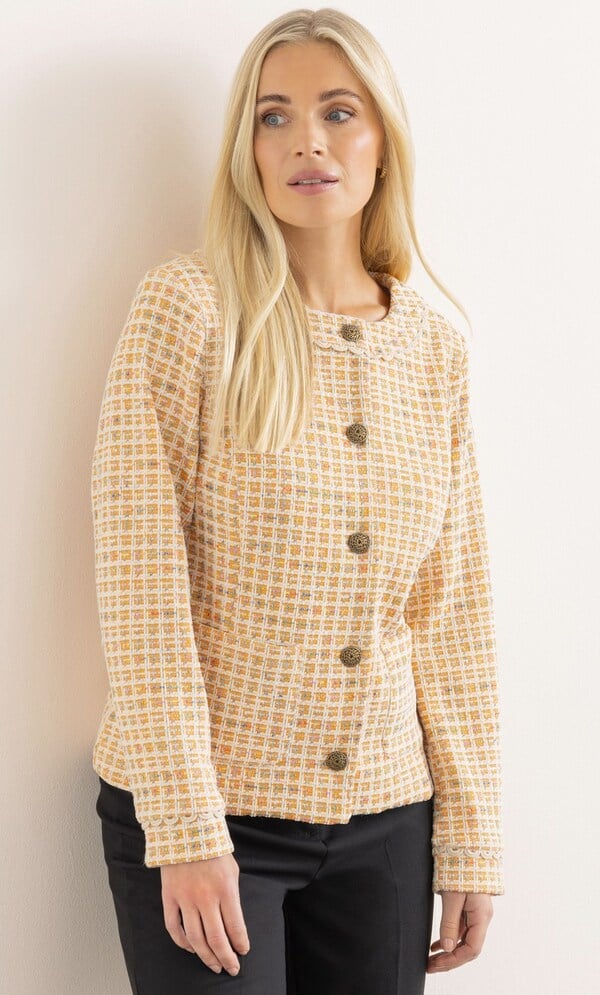 Square Pattern Textured Collarless Jacket
