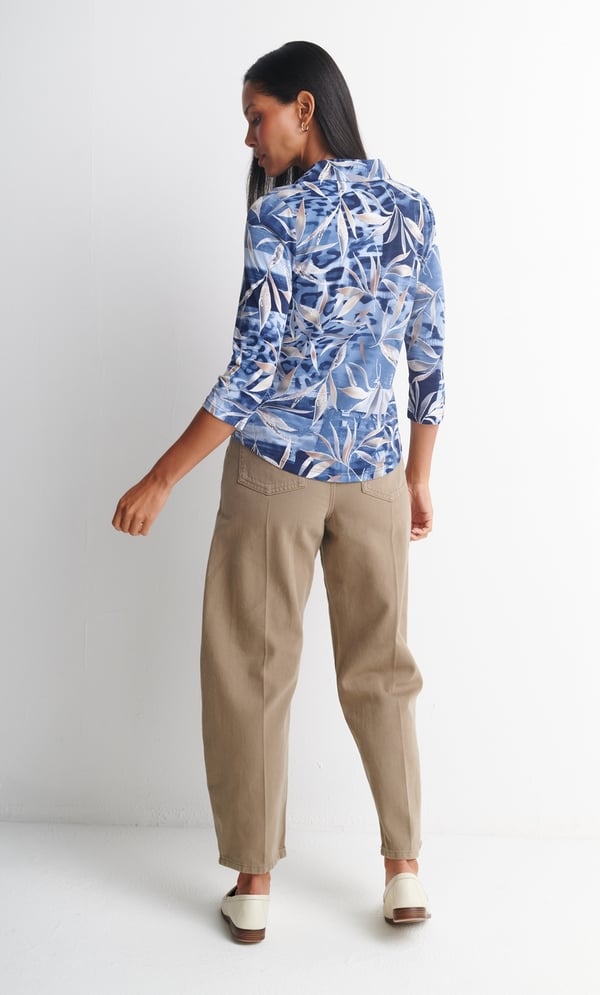 Anna Rose Textured Leaf Print Polo Top