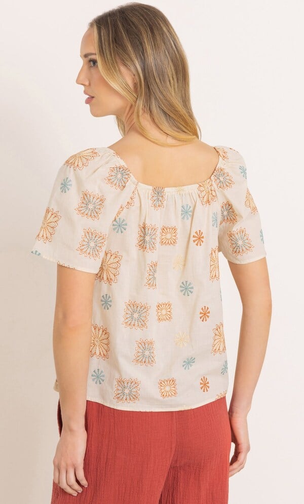 Embroidered Short Sleeve Cotton Top