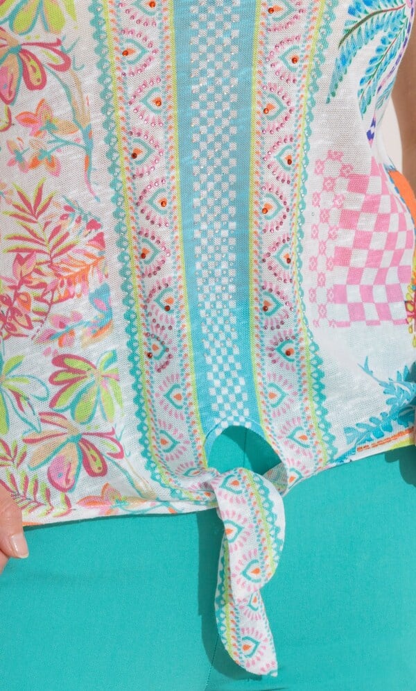 Anna Rose Embellished Printed Tie Front Top