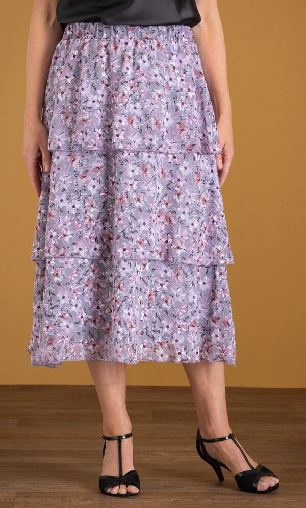 Anna Rose Textured Floral Print Tiered Skirt