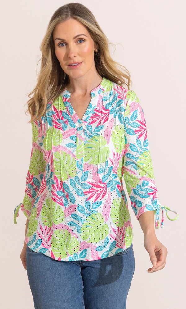 Anna Rose Leaf Printed Jersey Blouse