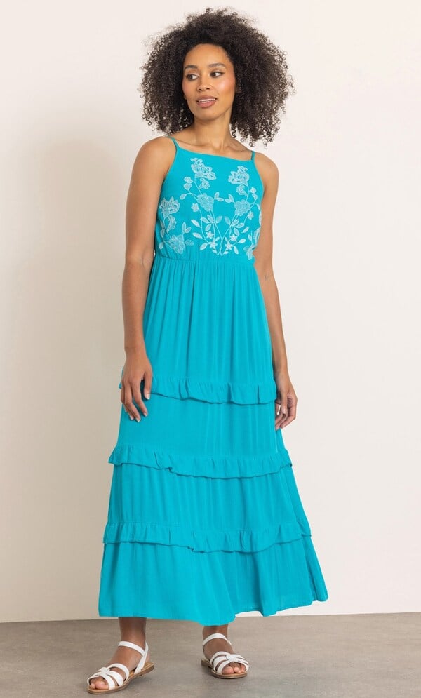 Embroidered Frill Maxi Dress