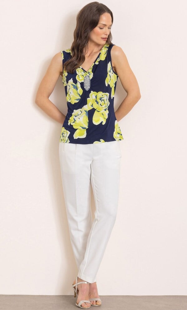 Embellished Floral Print Sleeveless Top