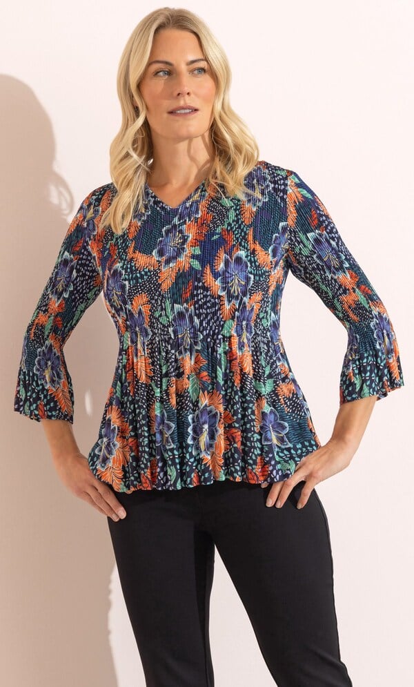 Garden Print Pleated Top