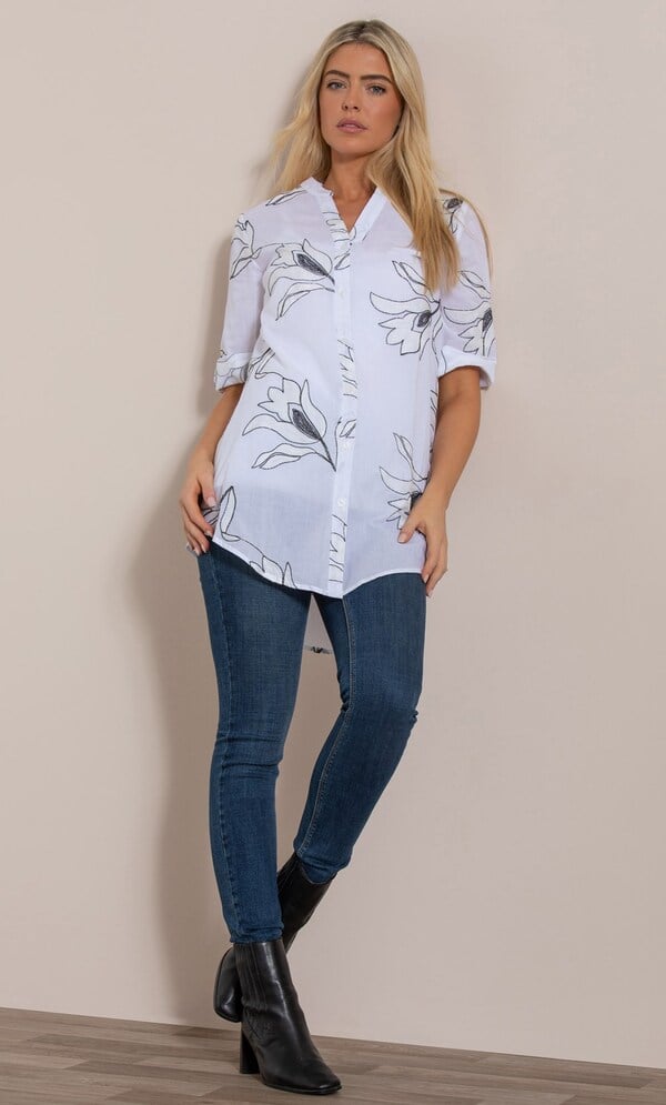 Shimmer Embroidered Cotton Shirt