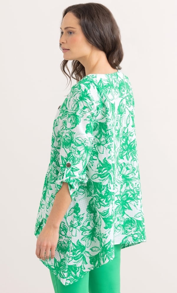 Botanical Printed Dip Hem Tunic Top