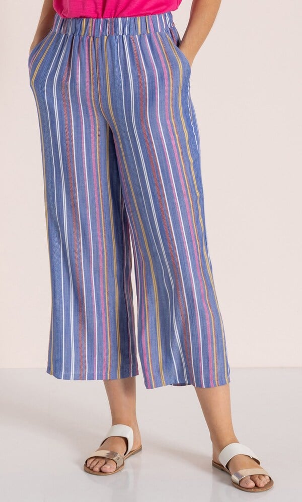 Wide Leg Stripe Cropped Trousers