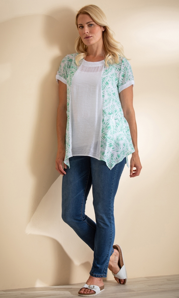 Printed Panel Dipped Hem Tunic Top