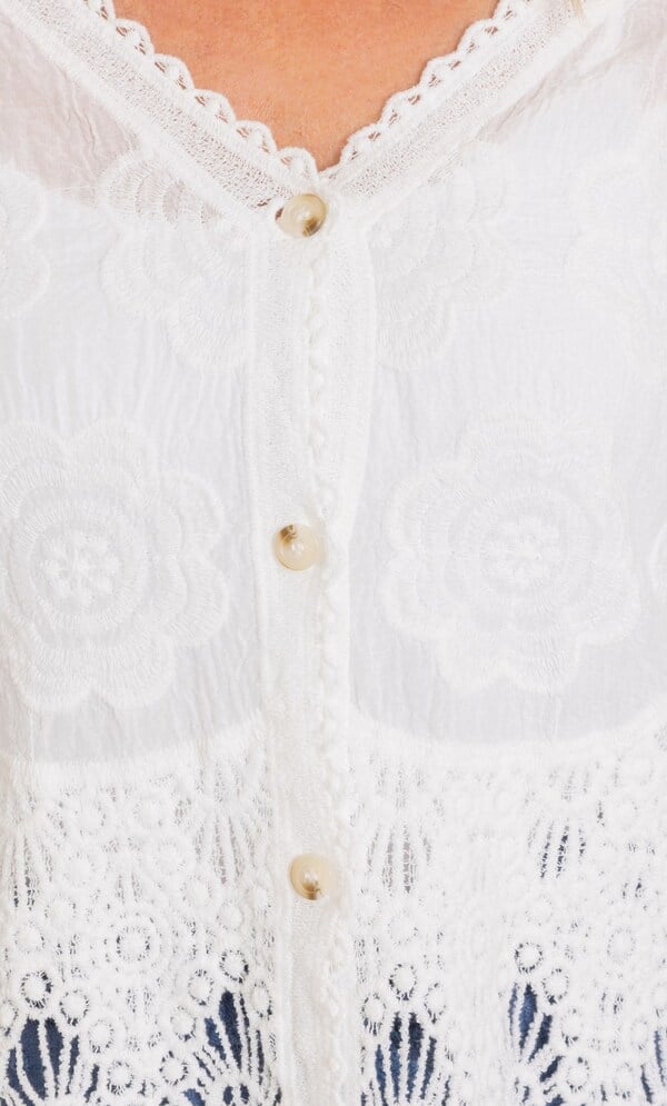 Anna Rose Crochet Hem Embroidered Cotton Blouse